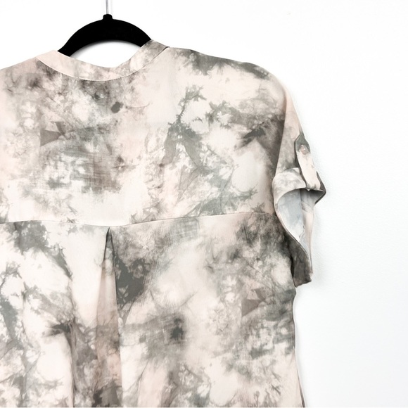 Primark Short Sleeve Soft Grey & Pink Semi-Sheer Button-Up Blouse - Picture 5 of 8